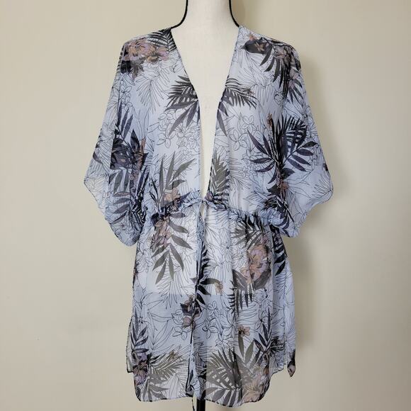 Steve Madden OSFM Sheer Adjustable Tie Front Kimono Wrap Cover Up Tropical Beach - Picture 1 of 13